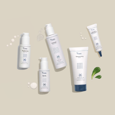 Leon xskincare Set mit 5 liegenden Produkten 